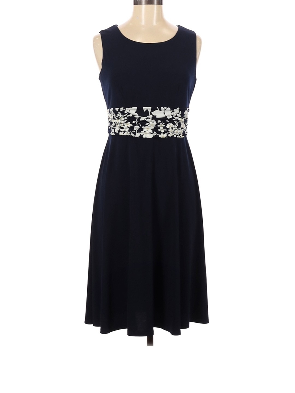 Jessica Howard Navy Midi Dress with White Floral Waistband